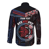 Aotearoa and Samoa Together For Te Tiriti Long Sleeve Button Shirt Kowhaiwhai Mix Siapo - Flag Color LT7 - Polynesian Pride