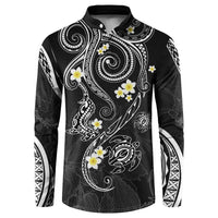 Polynesia Tribal Button Sweatshirt Tentacles Plumeria LT7 Black - Polynesian Pride