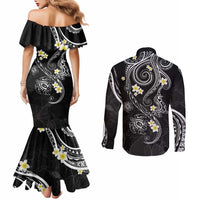 Polynesia Tribal Couples Matching Mermaid Dress and Long Sleeve Button Shirt Tentacles Plumeria LT7 - Polynesian Pride