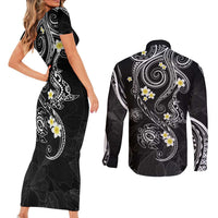 Polynesia Tribal Couples Matching Short Sleeve Bodycon Dress and Long Sleeve Button Shirt Tentacles Plumeria LT7 - Polynesian Pride