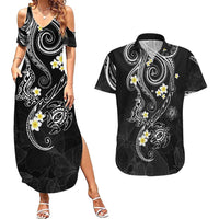 Polynesia Tribal Couples Matching Summer Maxi Dress and Hawaiian Shirt Tentacles Plumeria LT7 Black - Polynesian Pride