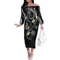 Polynesia Tribal Family Matching Off The Shoulder Long Sleeve Dress and Hawaiian Shirt Tentacles Plumeria