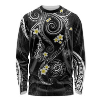 Polynesia Tribal Long Sleeve Shirt Tentacles Plumeria LT7 Unisex Black - Polynesian Pride