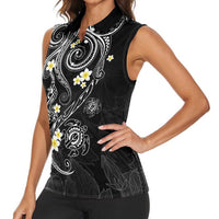 Polynesia Tribal Women Sleeveless Polo Shirt Tentacles Plumeria