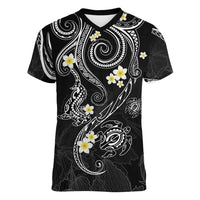 Polynesia Tribal Women V-Neck T-Shirt Tentacles Plumeria LT7 Female Black - Polynesian Pride