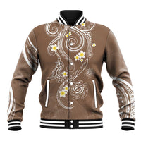 Polynesia Tribal Baseball Jacket Mocha Plumeria Tentacles LT7 Unisex Mocha - Polynesian Pride