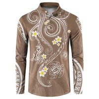 Polynesia Tribal Button Sweatshirt Mocha Plumeria Tentacles LT7 Mocha - Polynesian Pride