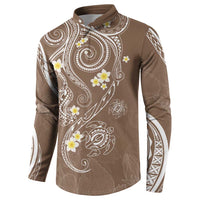 Polynesia Tribal Button Sweatshirt Mocha Plumeria Tentacles LT7 - Polynesian Pride