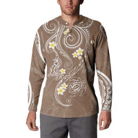 Polynesia Tribal Button Sweatshirt Mocha Plumeria Tentacles LT7 - Polynesian Pride
