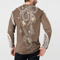 Polynesia Tribal Button Sweatshirt Mocha Plumeria Tentacles LT7 - Polynesian Pride