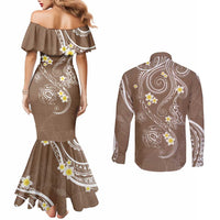 Polynesia Tribal Couples Matching Mermaid Dress and Long Sleeve Button Shirt Mocha Plumeria Tentacles LT7 - Polynesian Pride