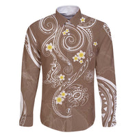 Polynesia Tribal Family Matching Long Sleeve Bodycon Dress and Hawaiian Shirt Mocha Plumeria Tentacles