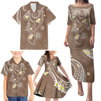 Polynesia Tribal Family Matching Puletasi and Hawaiian Shirt Mocha Plumeria Tentacles