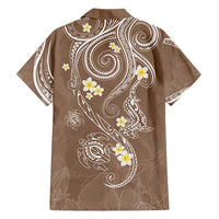 Polynesia Tribal Family Matching Short Sleeve Bodycon Dress and Hawaiian Shirt Mocha Plumeria Tentacles