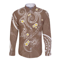 Polynesia Tribal Long Sleeve Button Shirt Mocha Plumeria Tentacles LT7 Unisex Mocha - Polynesian Pride