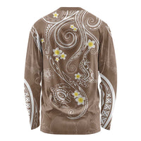 Polynesia Tribal Long Sleeve Shirt Mocha Plumeria Tentacles LT7 - Polynesian Pride