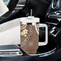 Polynesia Tribal Tumbler With Handle Mocha Plumeria Tentacles LT7 - Polynesian Pride