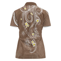 Polynesia Tribal Women Polo Shirt Mocha Plumeria Tentacles