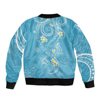 Polynesia Tribal Bomber Jacket Turquoise Plumeria Tentacles