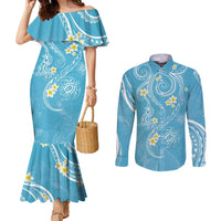 Polynesia Tribal Couples Matching Mermaid Dress and Long Sleeve Button Shirt Turquoise Plumeria Tentacles LT7 Turquoise - Polynesian Pride