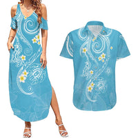 Polynesia Tribal Couples Matching Summer Maxi Dress and Hawaiian Shirt Turquoise Plumeria Tentacles LT7 Turquoise - Polynesian Pride