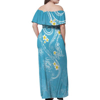 Polynesia Tribal Family Matching Off Shoulder Maxi Dress and Hawaiian Shirt Turquoise Plumeria Tentacles