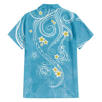 Polynesia Tribal Family Matching Off Shoulder Short Dress and Hawaiian Shirt Turquoise Plumeria Tentacles