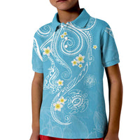 Polynesia Tribal Kid Polo Shirt Turquoise Plumeria Tentacles