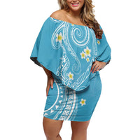 Polynesia Tribal Off Shoulder Short Dress Turquoise Plumeria Tentacles LT7 Women Turquoise - Polynesian Pride