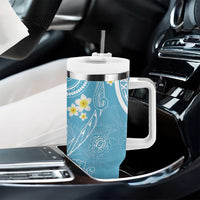 Polynesia Tribal Tumbler With Handle Turquoise Plumeria Tentacles LT7 - Polynesian Pride