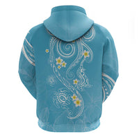 Polynesia Tribal Zip Hoodie Turquoise Plumeria Tentacles