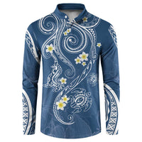 Polynesia Tribal Button Sweatshirt Deep Blue Plumeria Tentacles LT7 Blue - Polynesian Pride