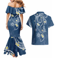 Polynesia Tribal Couples Matching Mermaid Dress and Hawaiian Shirt Deep Blue Plumeria Tentacles LT7 - Polynesian Pride