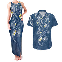 Polynesia Tribal Couples Matching Tank Maxi Dress and Hawaiian Shirt Deep Blue Plumeria Tentacles LT7 Blue - Polynesian Pride