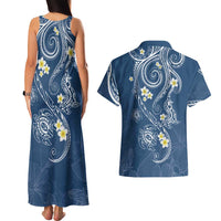 Polynesia Tribal Couples Matching Tank Maxi Dress and Hawaiian Shirt Deep Blue Plumeria Tentacles LT7 - Polynesian Pride
