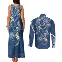 Polynesia Tribal Couples Matching Tank Maxi Dress and Long Sleeve Button Shirt Deep Blue Plumeria Tentacles LT7 - Polynesian Pride