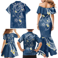 Polynesia Tribal Family Matching Mermaid Dress and Hawaiian Shirt Deep Blue Plumeria Tentacles