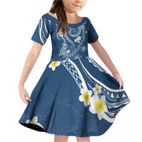 Polynesia Tribal Family Matching Off Shoulder Short Dress and Hawaiian Shirt Deep Blue Plumeria Tentacles