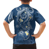 Polynesia Tribal Kid Hawaiian Shirt Deep Blue Plumeria Tentacles LT7 - Polynesian Pride