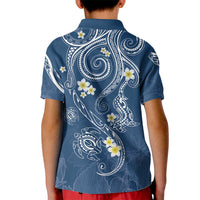 Polynesia Tribal Kid Polo Shirt Deep Blue Plumeria Tentacles