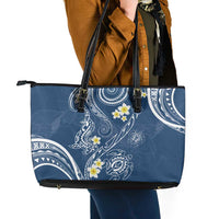 Polynesia Tribal Leather Tote Bag Deep Blue Plumeria Tentacles LT7 - Polynesian Pride