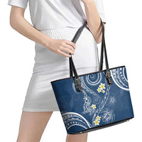 Polynesia Tribal Leather Tote Bag Deep Blue Plumeria Tentacles LT7 - Polynesian Pride