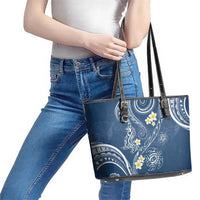 Polynesia Tribal Leather Tote Bag Deep Blue Plumeria Tentacles LT7 - Polynesian Pride