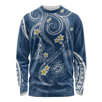 Polynesia Tribal Long Sleeve Shirt Deep Blue Plumeria Tentacles LT7 Unisex Blue - Polynesian Pride