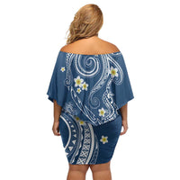 Polynesia Tribal Off Shoulder Short Dress Deep Blue Plumeria Tentacles LT7 - Polynesian Pride