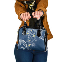 Polynesia Tribal Shoulder Handbag Deep Blue Plumeria Tentacles