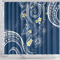 Polynesia Tribal Shower Curtain Deep Blue Plumeria Tentacles