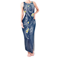 Polynesia Tribal Tank Maxi Dress Deep Blue Plumeria Tentacles LT7 Women Blue - Polynesian Pride