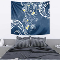 Polynesia Tribal Tapestry Deep Blue Plumeria Tentacles