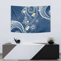 Polynesia Tribal Tapestry Deep Blue Plumeria Tentacles